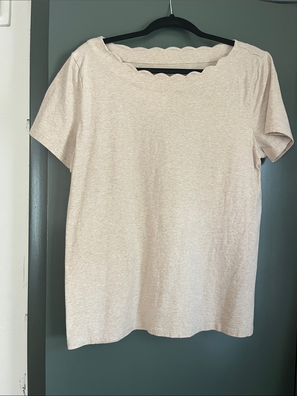 Talbots Short Sleeve Tee in Tan/Beige with Scallop Neckline